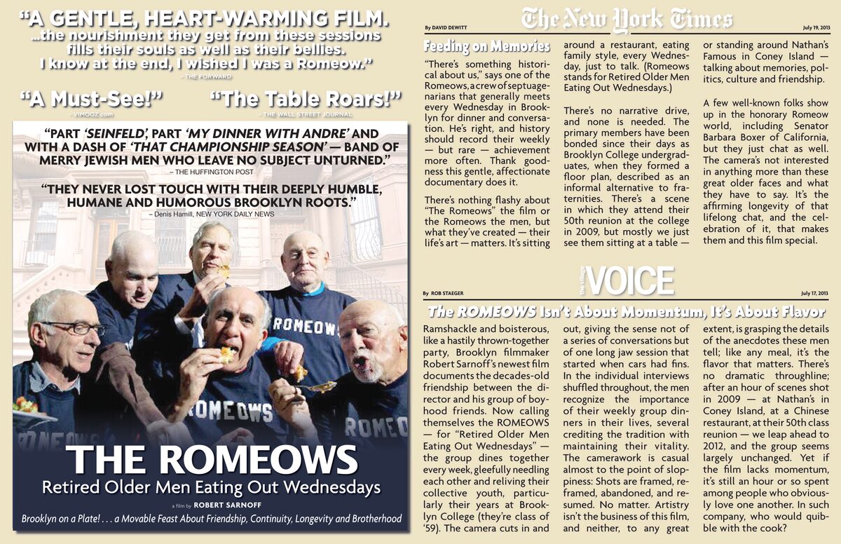 The ROMEOWS gathered around a restaurant table during one of their Wednesday dinners